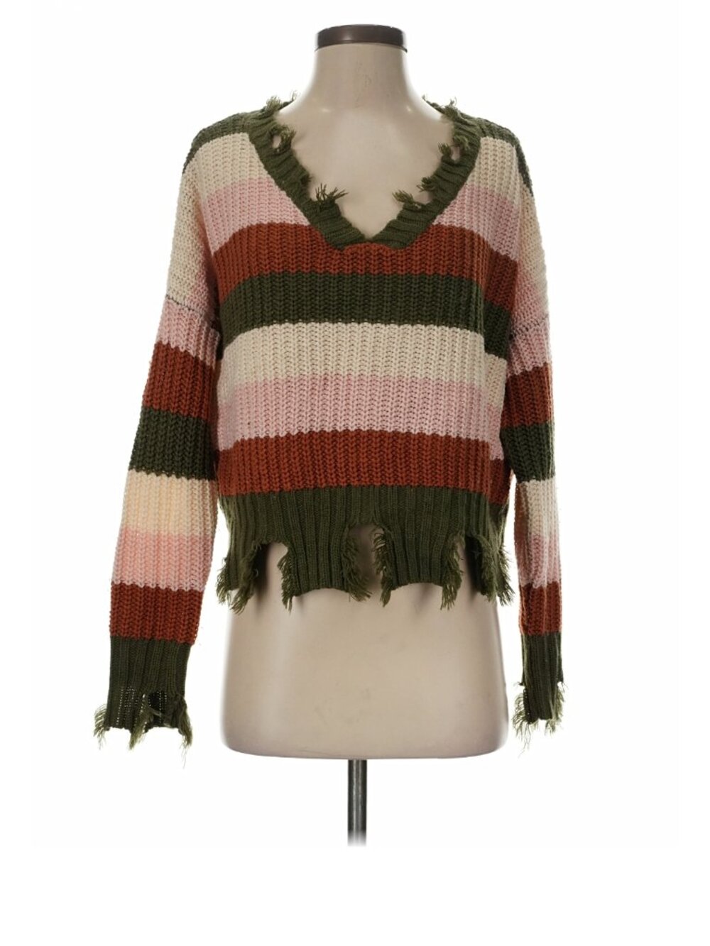 Frayed Edge V-neck Knit Sweater Juniors xs